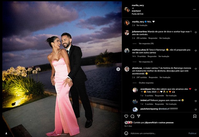 Torcida do Flamengo ‘invade’ o perfil de Marilia Nery, esposa de Everton Ribeiro