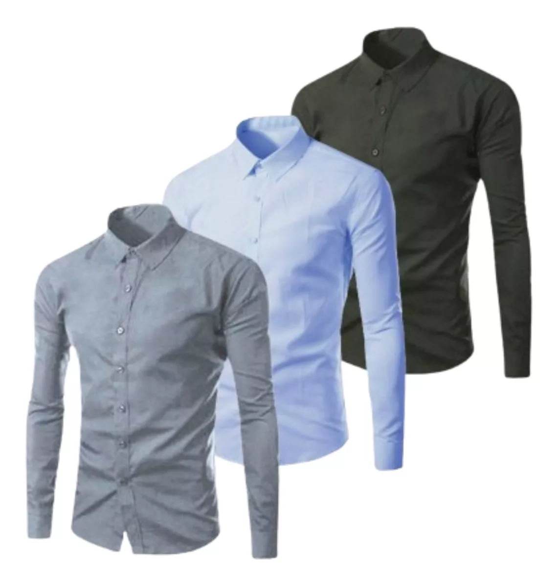 Kit 3 Camisas Sociais Slim Fit Masculinas